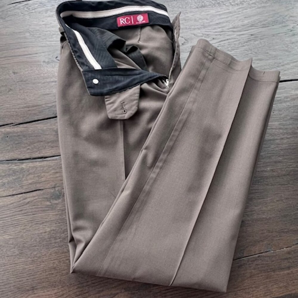 RC Tom James Men’s Brown Wool Dress Pants 36×39.5 – Flat Front, Regular Fit, Lux